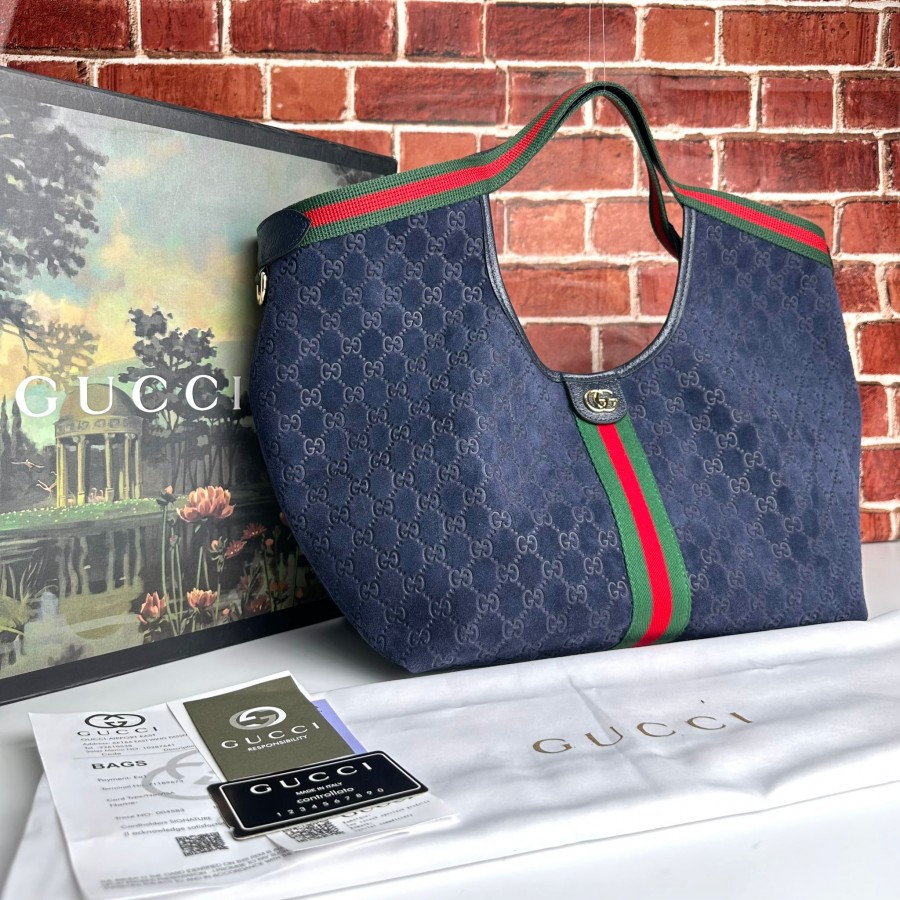 GUCCİ GİGLİO LARGE TOTE SÜET LACİVERT